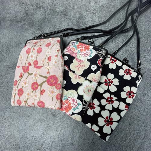Small Women's Crossbody Handbags [ Made in Japan ] Mini Travel Cell Phone Purses, Kiss Locks with Traditional Edo Komon4