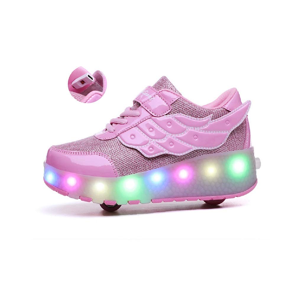 EhauuoKids USB Charging LED Light up Shoes with Wheels Retractable Roller Skates Shoes Roller Sneakers for Unisex Girls Boys Beginners Gift