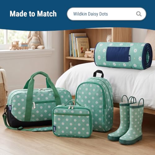 Image of Wildkin Insulated Lunch Box for Kids, Daisy | 9.75 x 7 x 3.25 in insulated lunch box with roomy main compartment, front zip pocket and interior mesh pocket.