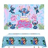 SALGIA Stitch Tischdecke und Stitch Hintergrund,Cartoon Themed Hintergrund und Tischdecke,für Geburtstag Party Dekor,Stitch Geburtstag Mottoparty,Stitch Geburtstagsfeier,Stitch Kostümparty(Blau)