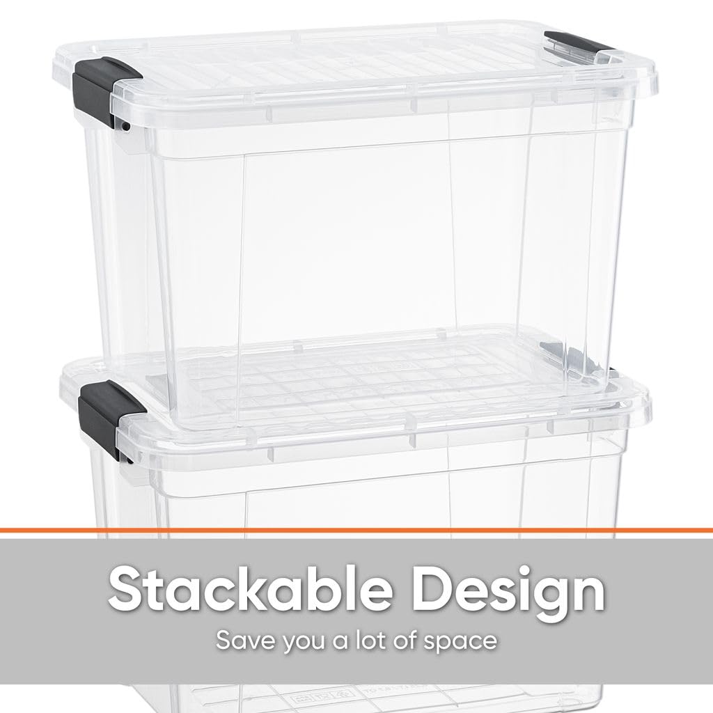 Superio 12 Qt transparente Kunststoff-Aufbewahrungskörbe mit Deckel und Verriegelungen, Organisationsbehälter, stapelbare Kunststoff-Tragetasche für Haushalt, Garage, Handwerk und Zubehör, 2 Stück