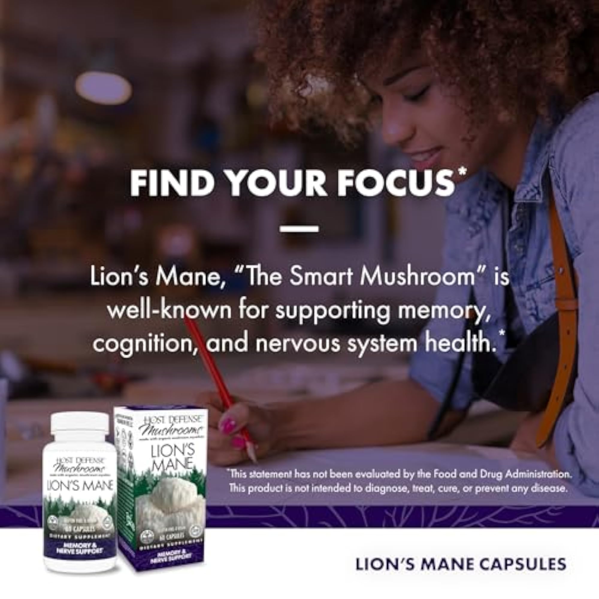 Host Defense Lion's Mane Capsules, Memory & Nerve Support, 60 Count