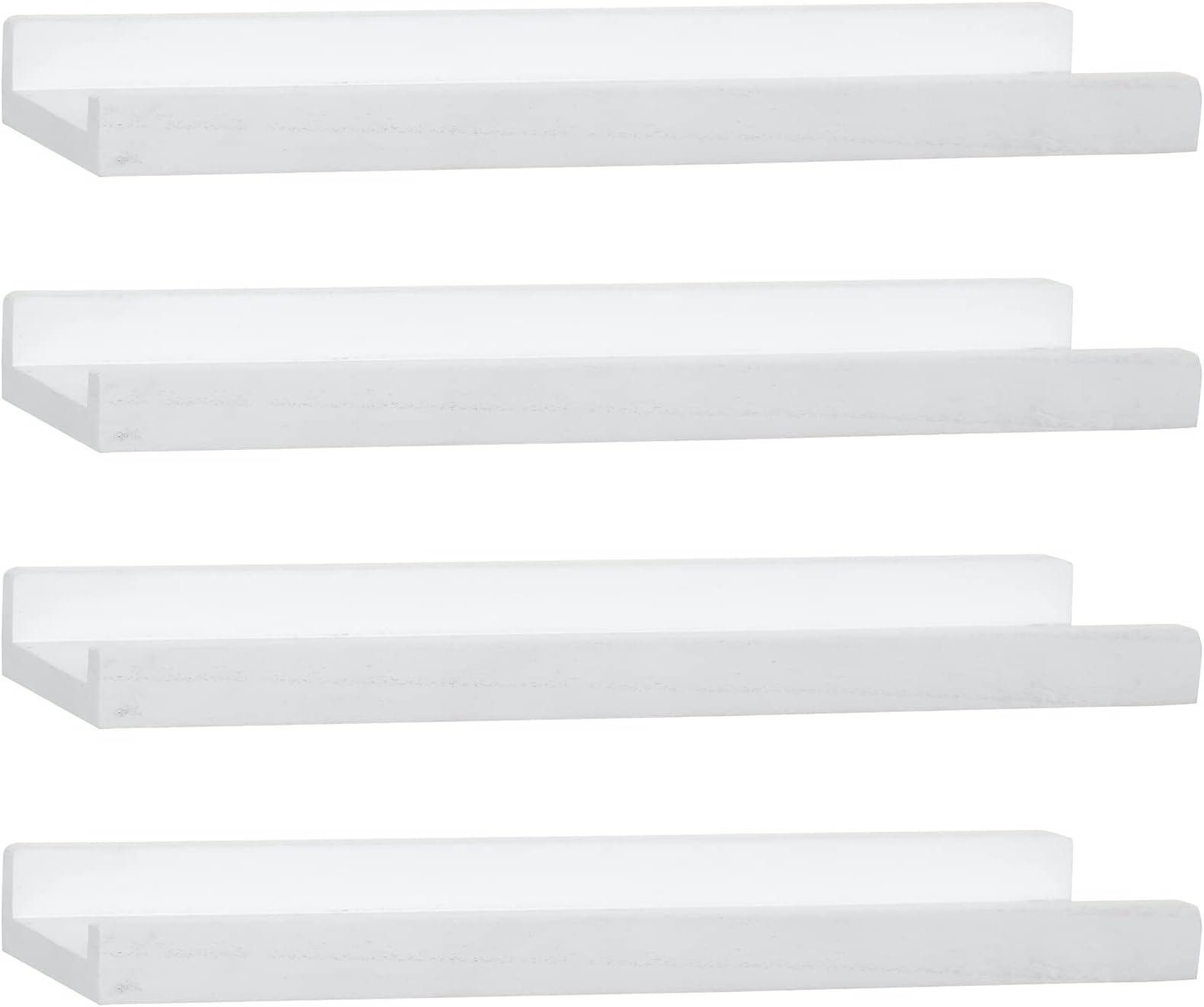 PHOENANCEE Picture Floating Shelves with Lip,Photo Frame Ledge Set of 4,Rustic Wood Storage Display Wall Mounted for Living Room Bedroom Kitchen Kids Nursery Book,Home Decor (White,17 Inch)