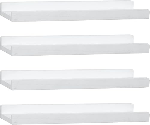 PHOENANCEE Estantes flotantes con labio, marco de fotos, juego de 4 repisas de madera rústica, para almacenamiento de pared, para sala de estar,