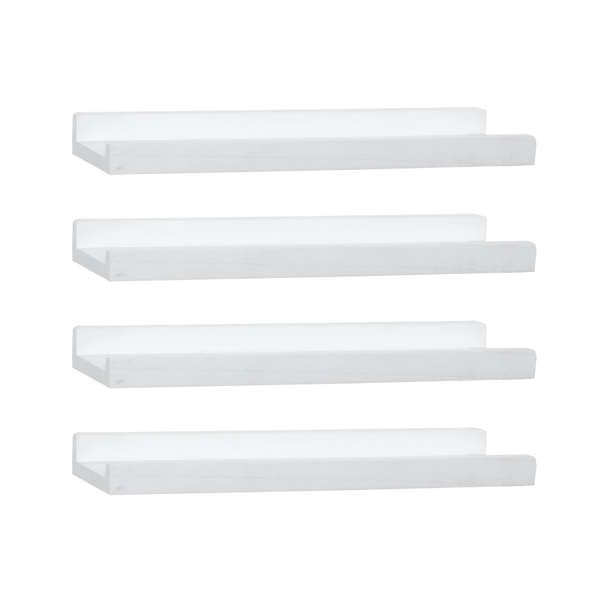 PHOENANCEE Picture Floating Shelves with Lip,Photo Frame Ledge Set of 4,Rustic Wood Storage Display Wall Mounted for Living Room Bedroom Kitchen Kids Nursery Book,Home Decor (White,17 Inch)