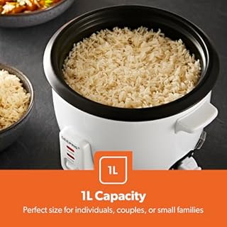 Geepas 450W Rice Cooker & Steamer with Keep Warm Function, 1L | Automatic Cooking, Non-Stick Inner Pot | Make Rice & Steam Healthy Vegetables | Includes Measuring Cup, Spatula & Detachable Power Cord