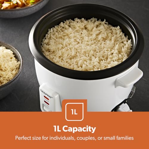 Geepas 450W Rice Cooker & Steamer with Keep Warm Function, 1L | Automatic Cooking, Non-Stick Inner Pot | Make Rice & Steam Healthy Vegetables | Includes Measuring Cup, Spatula & Detachable Power Cord - Image 5
