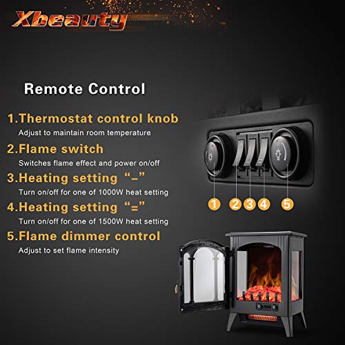 Xbeauty Electric Fireplace Stove, Freestanding Fireplace Heater With Realistic Flame, Indoor Electric Stove Heater, Portable, Infrared, Thermostat, Overheating Safety System, 1000W/1500W(16 Inch) #TOP7