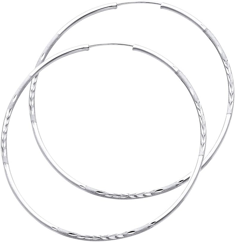 14k White Gold 1.5mm Thickness Endless Hoop Earrings - 8 Different Size Available