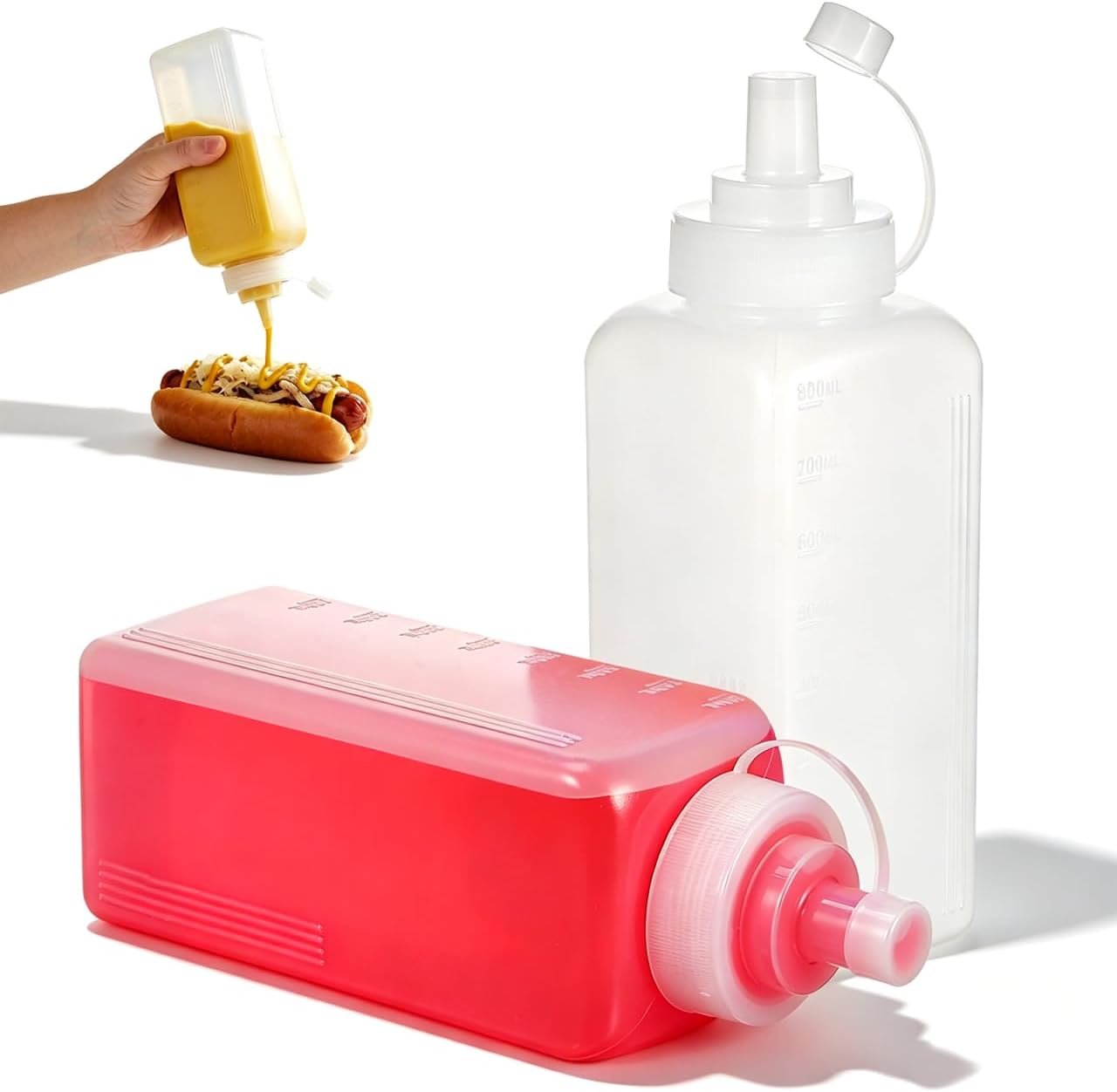Alasum 2Pcs 800ml Sauce Squeeze Bottles with Caps, Wide Mouth Dispensers