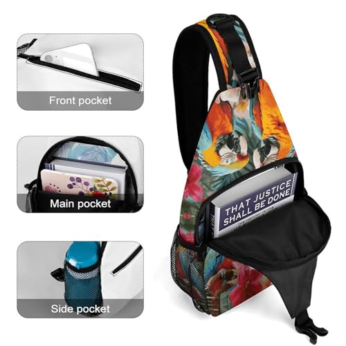 Cross Body Bags Tropical Plants And Parrots Printed Sling Bags Chest Pack Travel Chest Bag Cross Body Shoulder for Men Women4