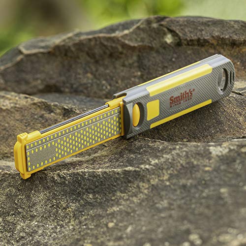 Smith's 51178 Pack-Pal 4" Diamond Combination Sharpener – Retractable 2-Sided Stone Camping Knife Sharpener – Straight & Serrated Blades - Lightweight, Compact, Handheld - Fire Starter – Hiking Tool #TOP2