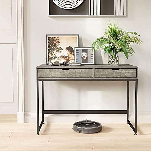 Bestier Small Rectangular Office Writing Computer Workstation Vanity Makeup Desk Minimal Elegant Simple Style With 2 Large Drawers, Gray #TOP3