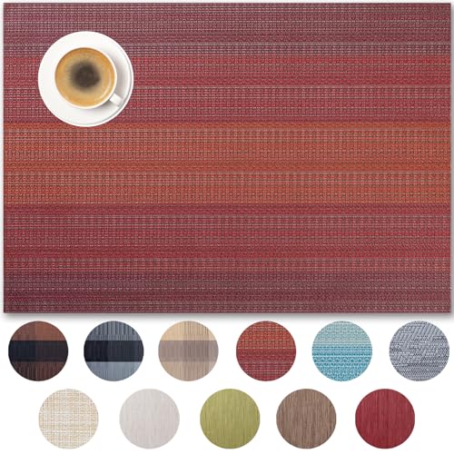 Placemats Set of 4 - Easy Clean Woven Vinyl Placemats for Dining Table, Indoor/Outdoor Place Mats, Washable PVC Table Mats(Pomegranate Parade)