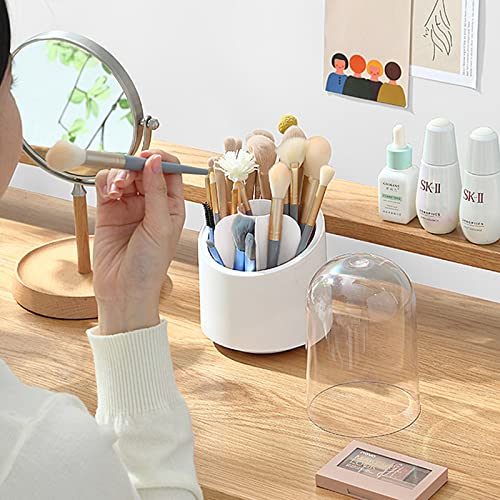 Milulugo Makeup Brush Holder Organizer, Desk Organizer, Makeup Organizer, 7 Slots 360-Degree Spinning Desk Pencil Pen Holder(White) #TOP1