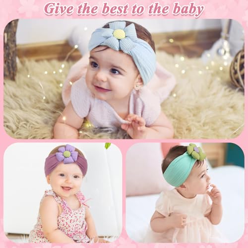 6 Pcs Baby Headbands Baby Girls Flower Headbands Soft Comfortable Elasticity Nylon Hairbands for Newborn Infant Toddlers Essentials Accessories (Blue, One Size)3