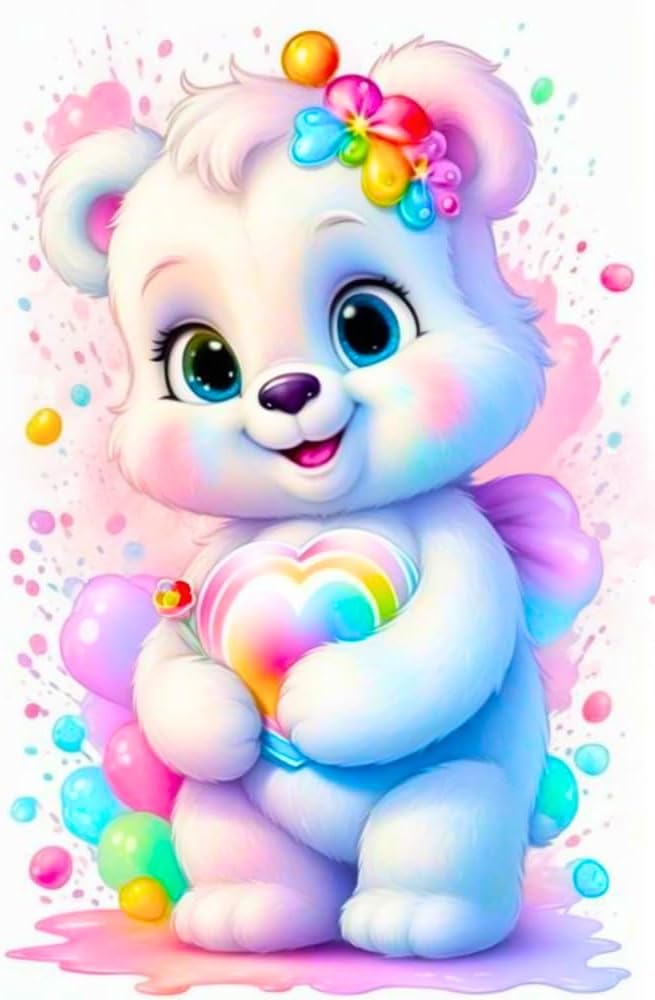 Picmondoo Diamond Painting Heart Bear 30x45 cm – DIY Diamond Painting for Kids & Adults – with AB Stones & Fairy Dust Paint – Complete Set with Artist Canvas & Accessories