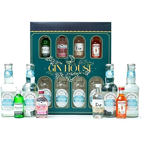 Gin Gift Set - Flavoured Gin and Tonic, Mini Alcohol 4x5cl Gordons Pink Gin, Edinburgh Gin, Tanqueray Gin, Beefeater Orange and 4x125ml Fentimans Mixers - Birthday Gin Gifts for Women, Valentines Day Cover