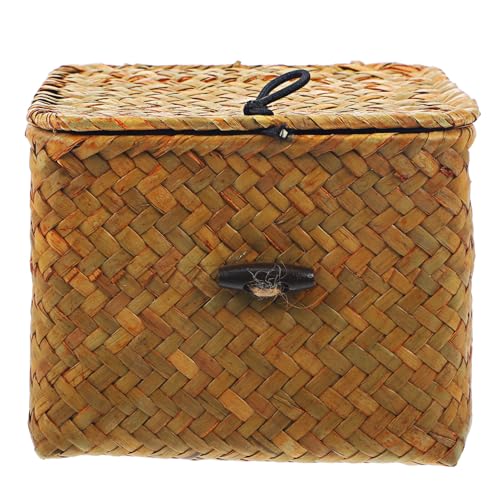 Toyvian Caja De Almacenamiento Con Tapa Cuadrada Cesta De Paja Con Tapa Contenedores Almacenamiento Decorativa Para Té y Accesorios