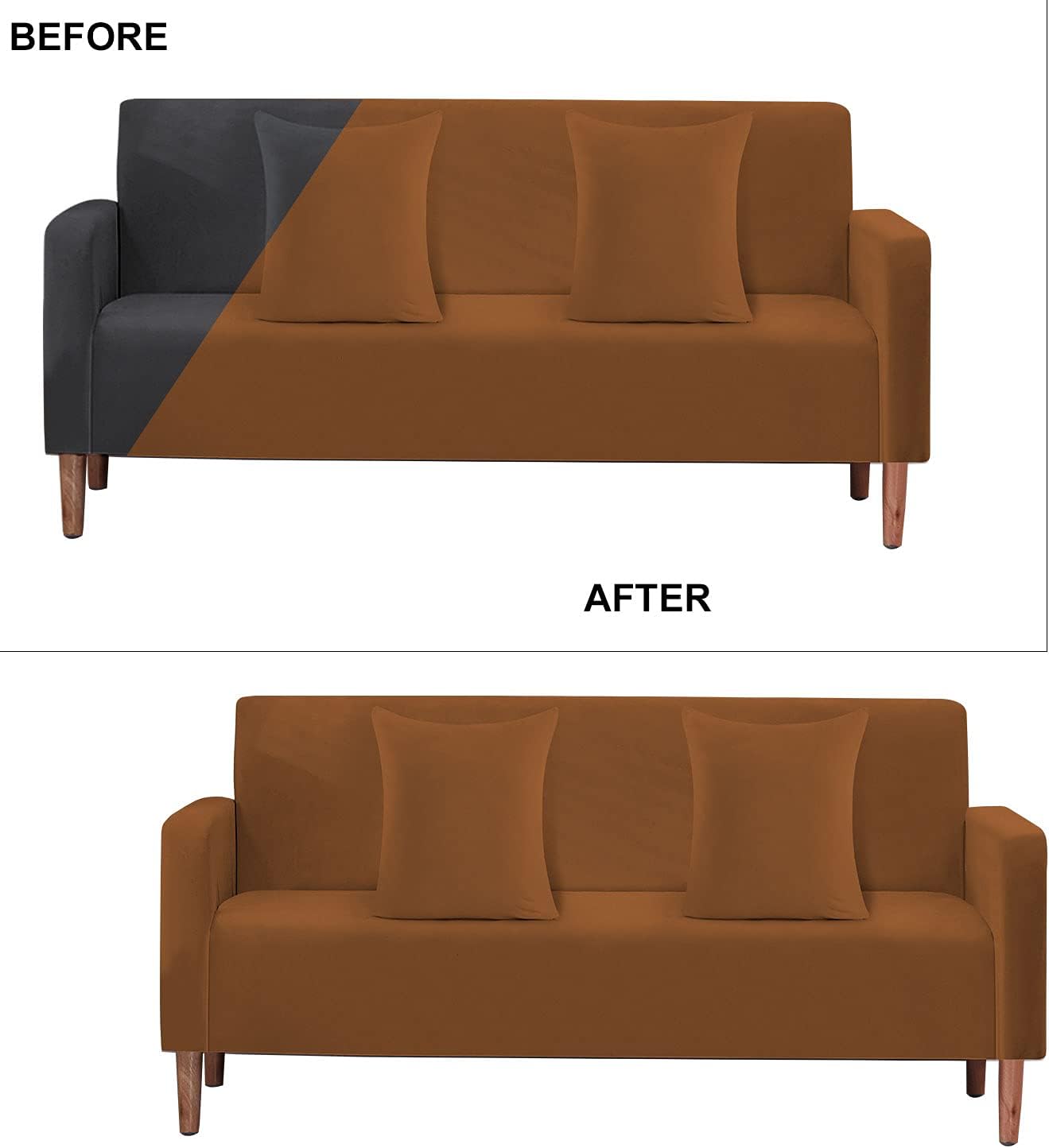Trimming Shop 2 Seater Velvet Stretch Sofa Covers, 2 Matching Pillow Covers Set - Image 5