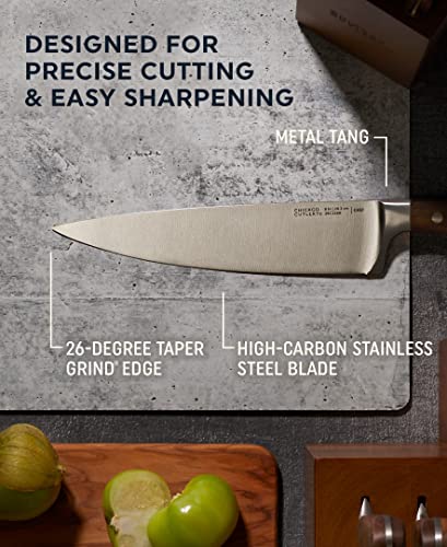 Chicago Cutlery Racine 12-Pc Kitchen Knife Wood Block Set, Stainless Steel, Steak Knives, Serrated, Chef, Utility, And Paring Knife, Removable Steak Knife Block, Walnut Handle #TOP2