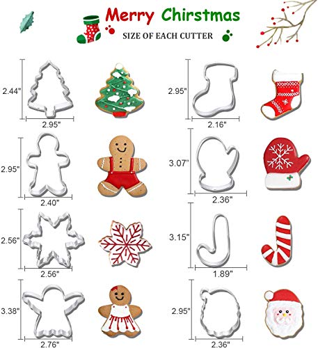 Christmas Cookie Cutters, 8 Pieces Stainless Steel Cookie Cutter with Gingerbread Men,Christmas Tree,Snowflake, Candy Cane, Angel, Santa Face,Stocking,Mitten
