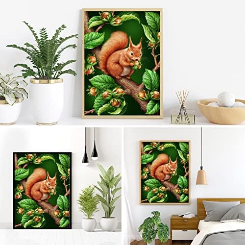 AIRDEA Squirrel Diamond Painting Kits for Adults Beginners, 5D DIY Animal Diamond Art Kits for Kids Round Full Drill Squirrel Diamond Painting Gem Art Painting for Home Wall Decor 11.8x15.7 inch