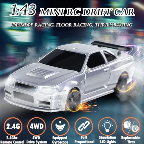 Image of 1 /43 Mini RC Drift Car with Gyroscope, 2.4GHz 4WD Full Proportional High Speed Micro Hobby RC Cars with Lights Racing Tires, Fast Small Remote Control Car, Toy Model Gift for Adults Kids Boys Girls