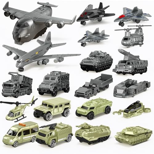 Frontoytall Military Vehicle Toy Set, 21-Piece Army Playset, Tanks, Fighter
