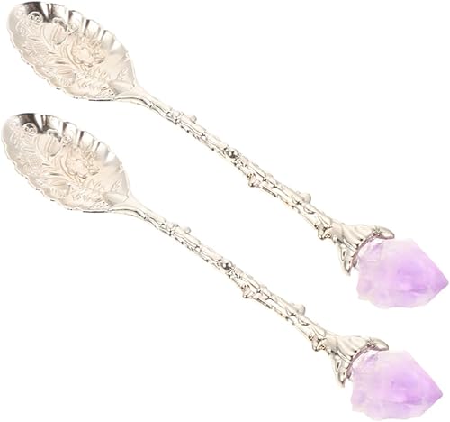 HOMSFOU Cuchara de Amatista Cuchara de café vintage Flor de estilo real Cuchara de acero inoxidable poon bruja artesanal de canela escoba de canela