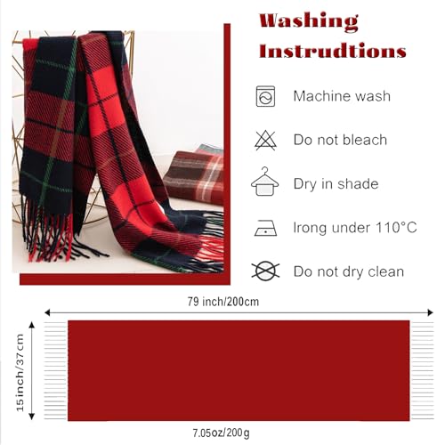 Winter Scarf for Women Red Green Plaid Scarf w/fringe Tartan Cashmere Feel Pashmina Shawl Soft Warm Chunky Scarves3