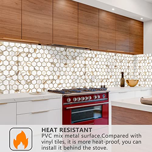 Stickgoo Hexagon Peel And Stick Backsplash Tile, Stick On Backsplash For Kitchen And Bathroom, Calacatta Gold Marble Look Pvc Mixed Metal Gold Self Adhesive Wall Tiles(10 Sheets, Seamless) #TOP2