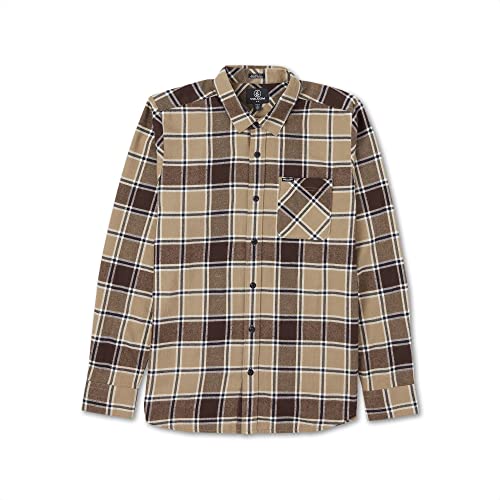 Image of Volcom Men's Caden Plaid Long Sleeve Flannel Shirt - Button-Front, Soft Brushed Cotton