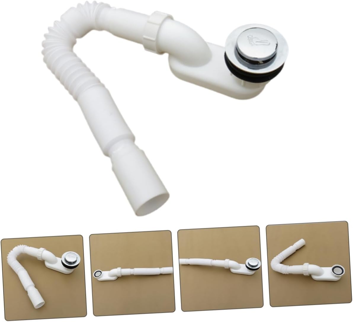 ORFOFE Flexible Bathtub Drain Pipe Kit Plastic Telescopic Pipe for Easy Installation Low Profile Flat Trap for Bath and Rv Bathtubs Odor Design