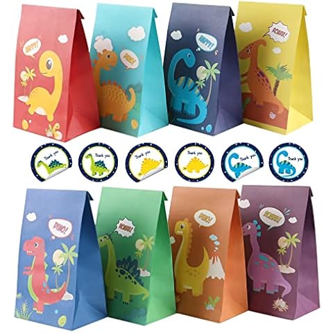 12 Pack Dinosaur Party Bags for Boys Children Candy Sweet Paper Bags with Stickers Small Gift Bags for Birthday Halloween Christmas Dinosaur Party Bags for Kids Party Fillers Cover