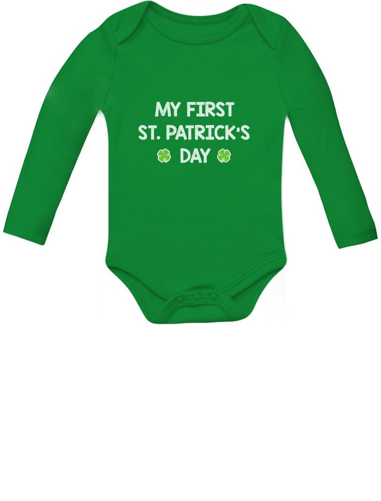 TstarsMy First St. Patrick's Day - Cute Infant Irish Clover Baby Long Sleeve Bodysuit Newborn Green