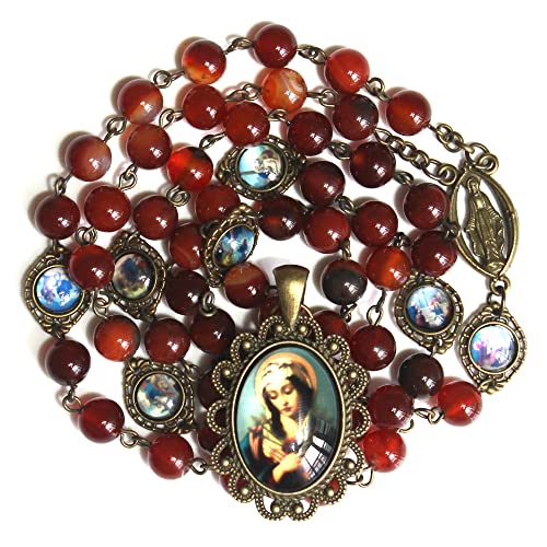 GeekTenet Seven Sorrows Rosary Beads Chaplet Dark brown Natural agate Rosery Catholic gifts (Dark brown)