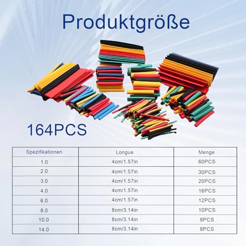 164 Stück Schrumpfschlauch Set, Schrumpfschlauch Wasserdicht, Isolierband Farbig Set, Schrumpfschlauch Industrie, Perfekt für Elektrische Isolierung, Kabel Reparaturen
