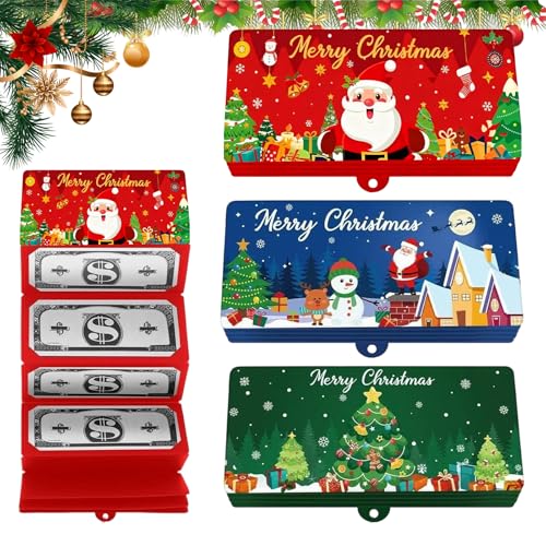 BSOON Weihnachts-Geld Geschenkkartenhalter mit 10 Fächern, 3 Stück Weihnachtsgeldumschlag, Geldgeschenke Weihnachten Geldgeschenk Verpackung, Geldkarte Weihnachten, für Familie Freunde Kollegen