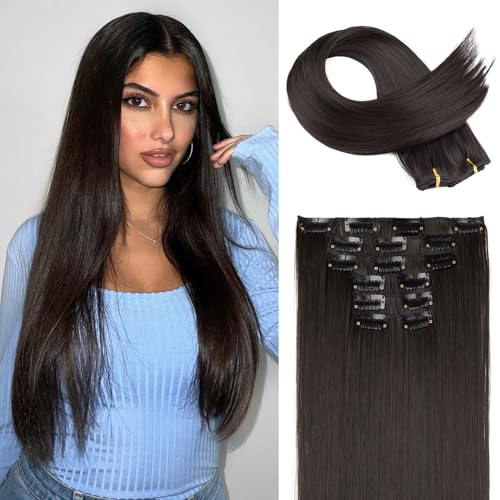 FLUFYMOOZ 6PC Clip in Hair Extensions 24" Straight Long