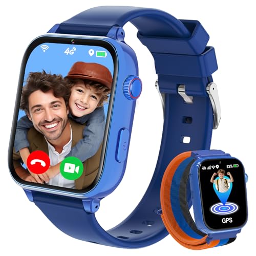 Smartwatch Niños con GPS y Llamadas, 4G Reloj Niños Niña con Telefono, SOS, Chat de Voz, Videollamada, Modo Clase, Cámara, Podómetro, Reloj Llamadas de 4 a 12 Años Infantil Niño Niña, Regalos, Azul