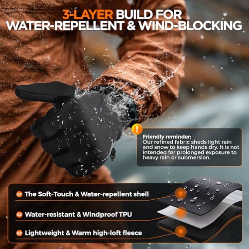 Image of rivmount Winter Gloves Women Men, Cold Weather Touch Screen Liner Glove, Windproof 3-Layers, for Running, Cycling, Biking, Hiking, Driving