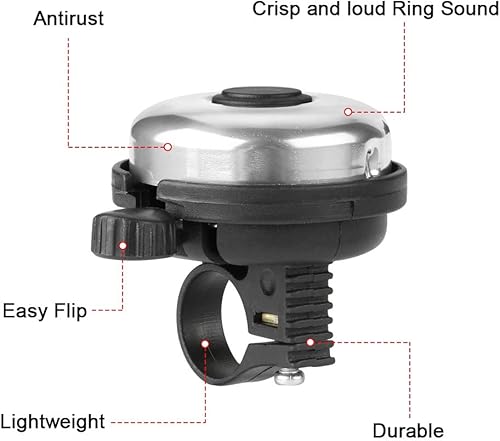 Vista 110 de Accmor Campana de bicicleta clásica, campana de bicicleta de aluminio, sonido nítido y claro para bicicleta para adultos y niños Uso de la mano