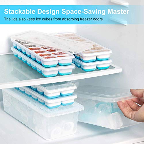 Covered Ice Cube Trays Bin for Freezer- Ice Holder, Stackable Container Box and Silicone Trays 2 Pack with Lid Scoop, Portable Ice Bucket, BPA Free, Space Saving, Easy Storage. - Thumbnail 2