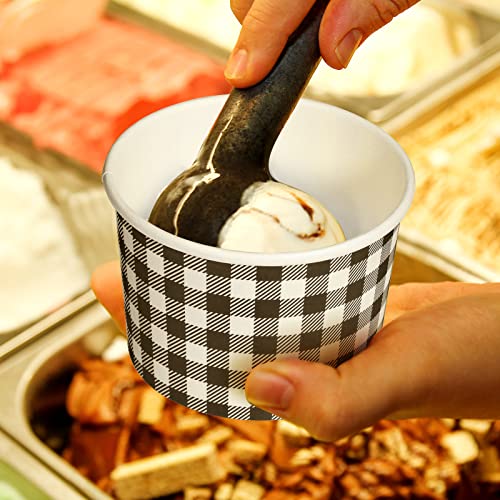 Sieral 9 Oz Ice Cream Paper Cups Gingham Party Supplies Disposable Picnic Dessert Bowls Plaid Snack Paper Cups Checkered Paper Cup For Hot Or Cold Food (Black, 50 Pack) #TOP6
