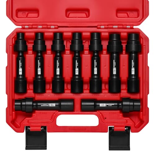 MIXPOWER 9-Piece 1/2 Drive Master Extension Swivel Socket Set 12-Point Metric 8mm-17mm CR-MO Steel Driveline Limited Clearance Socket Set With Storage Case
