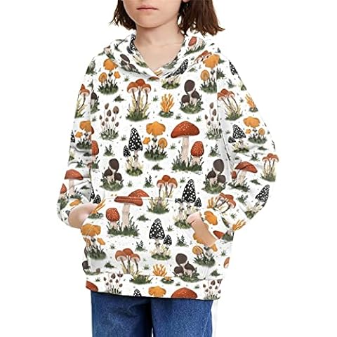 WELLFLYHOM Unisex Kids Teens Sweatshirts Youth Girls Boys Hoodies and Sweaters Hooded Pullover Tops Age 6-16, 0 Mushroom Floral, 14-16 Years Cover
