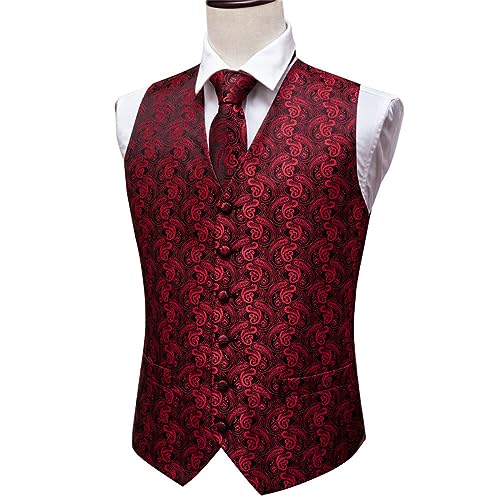 Kelsiop Blazer Vest Men's Vest Silk Paisley Tie Handkerchief Cufflinks Set Men's Vest Sleeveless Business Party Jacket2