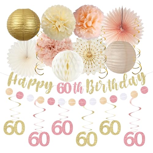 Décoration anniversaire 60 ans femme : suspensions chics en papier pour masquer un plafond nu