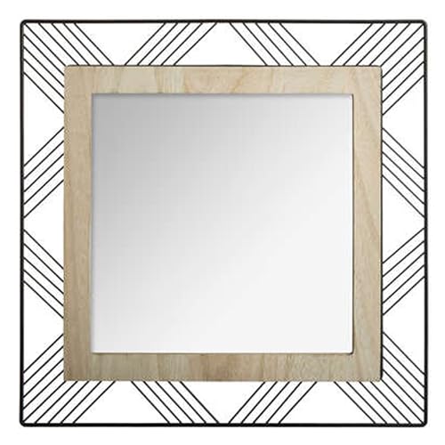 Well Home - Espejo Cuadrado de Metal y Madera L. 45.5 x D. 2 x H. 45.5 cm